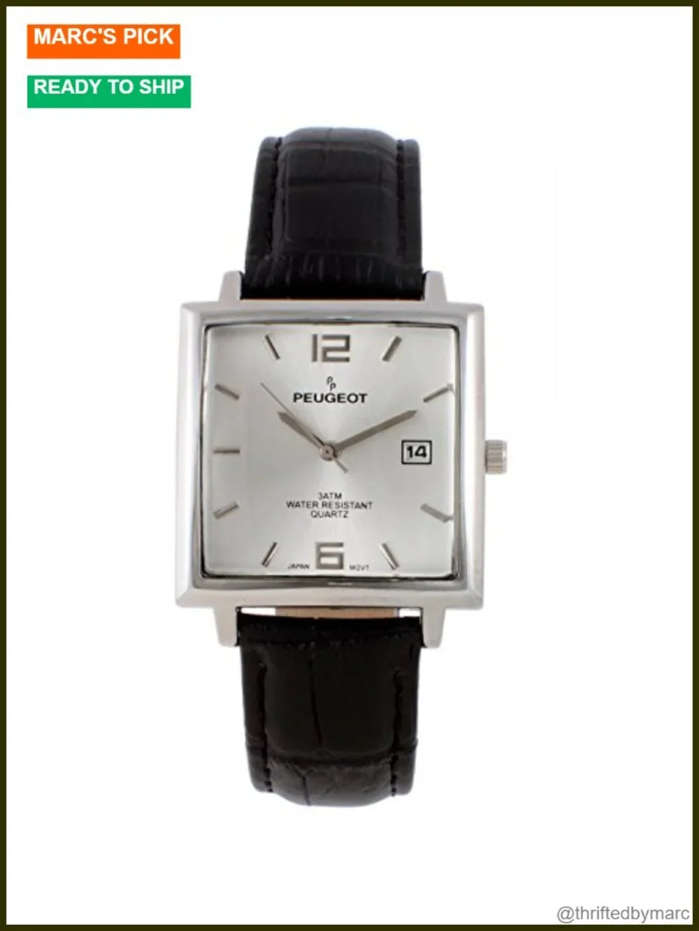Square Quartz Dress Watch Genuine Leather Strap Gold Plated Case